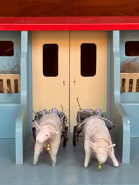 Image 3 of Spun cotton putz sheep delivering speckled eggs in cart