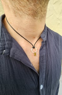 Image 4 of Ready to ship! Mens Necklace - ' Sun Rise ' Sterling Silver and Copper with Orange Seaglass 