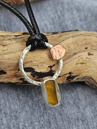 Image 2 of Ready to ship! Mens Necklace - ' Sun Rise ' Sterling Silver and Copper with Orange Seaglass 