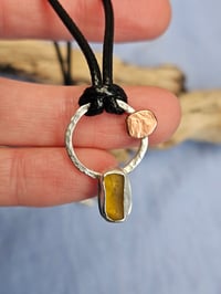 Image 5 of Ready to ship! Mens Necklace - ' Sun Rise ' Sterling Silver and Copper with Orange Seaglass 