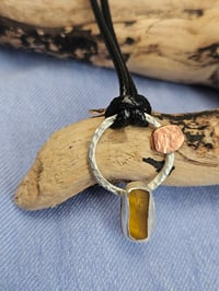 Image 7 of Ready to ship! Mens Necklace - ' Sun Rise ' Sterling Silver and Copper with Orange Seaglass 