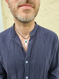 Image 1 of Ready to ship! Mens Necklace-Sterling Silver Cross with Apatite Gemstone