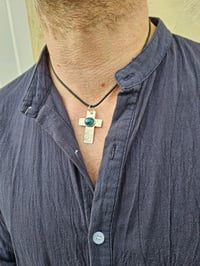 Image 6 of Ready to ship! Mens Necklace-Sterling Silver Cross with Apatite Gemstone
