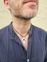 Image 10 of Ready to ship! Mens Necklace-Sterling Silver Cross with Apatite Gemstone