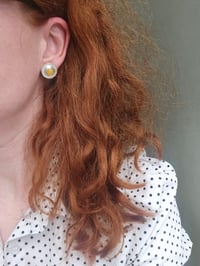 Image 1 of Ready to Ship. ' Vintage Sunshine ' Sterling Silver stud earrings with yellow Jade 