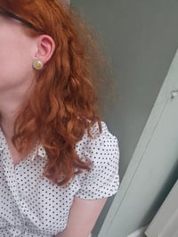 Image 6 of Ready to Ship. ' Vintage Sunshine ' Sterling Silver stud earrings with yellow Jade 