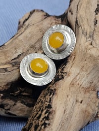 Image 2 of Ready to Ship. ' Vintage Sunshine ' Sterling Silver stud earrings with yellow Jade 