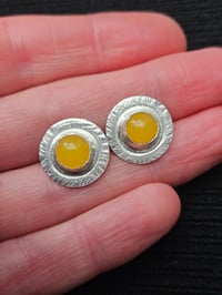 Image 4 of Ready to Ship. ' Vintage Sunshine ' Sterling Silver stud earrings with yellow Jade 