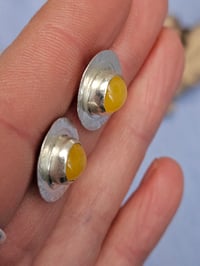 Image 7 of Ready to Ship. ' Vintage Sunshine ' Sterling Silver stud earrings with yellow Jade 