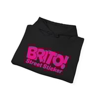 Image 2 of BRITO! Street Sticker Hoodie | Pink Logo Graphic Sweatshirt