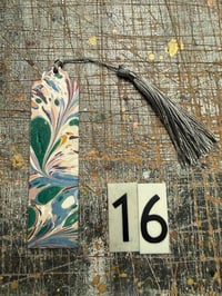 Image 19 of Small one-of-a-kind wooden hand marbled bookmark with tassel YOU CHOOSE