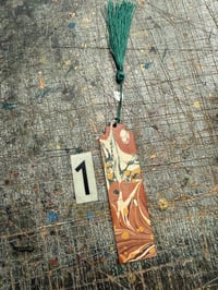Image 2 of SECONDS one-of-a-kind wooden hand marbled bookmark with tassel YOU CHOOSE