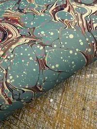 Image 2 of One of a kind hand marbled paper 'Blue Spots' on fawn base paper 