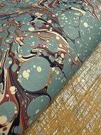 Image 1 of One of a kind hand marbled paper 'Blue Spots' on fawn base paper 