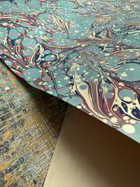 Image 4 of One of a kind hand marbled paper 'Blue Spots' on fawn base paper 