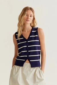 Image 1 of Chaleco de rayas marino y blanco