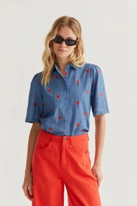 Image 1 of  Camisa Mujer Corazones Azul