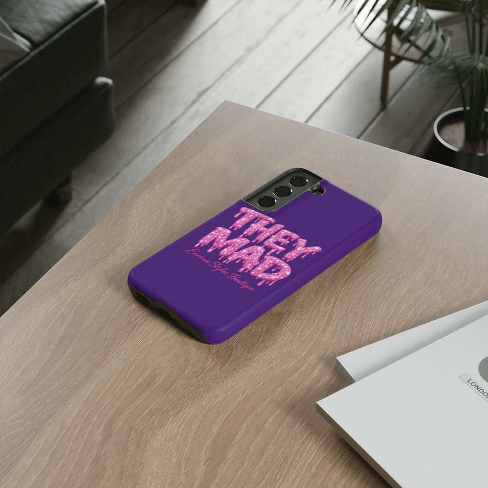 Image of They Mad Phone Case — Bold Drip Pink Typography on Purple