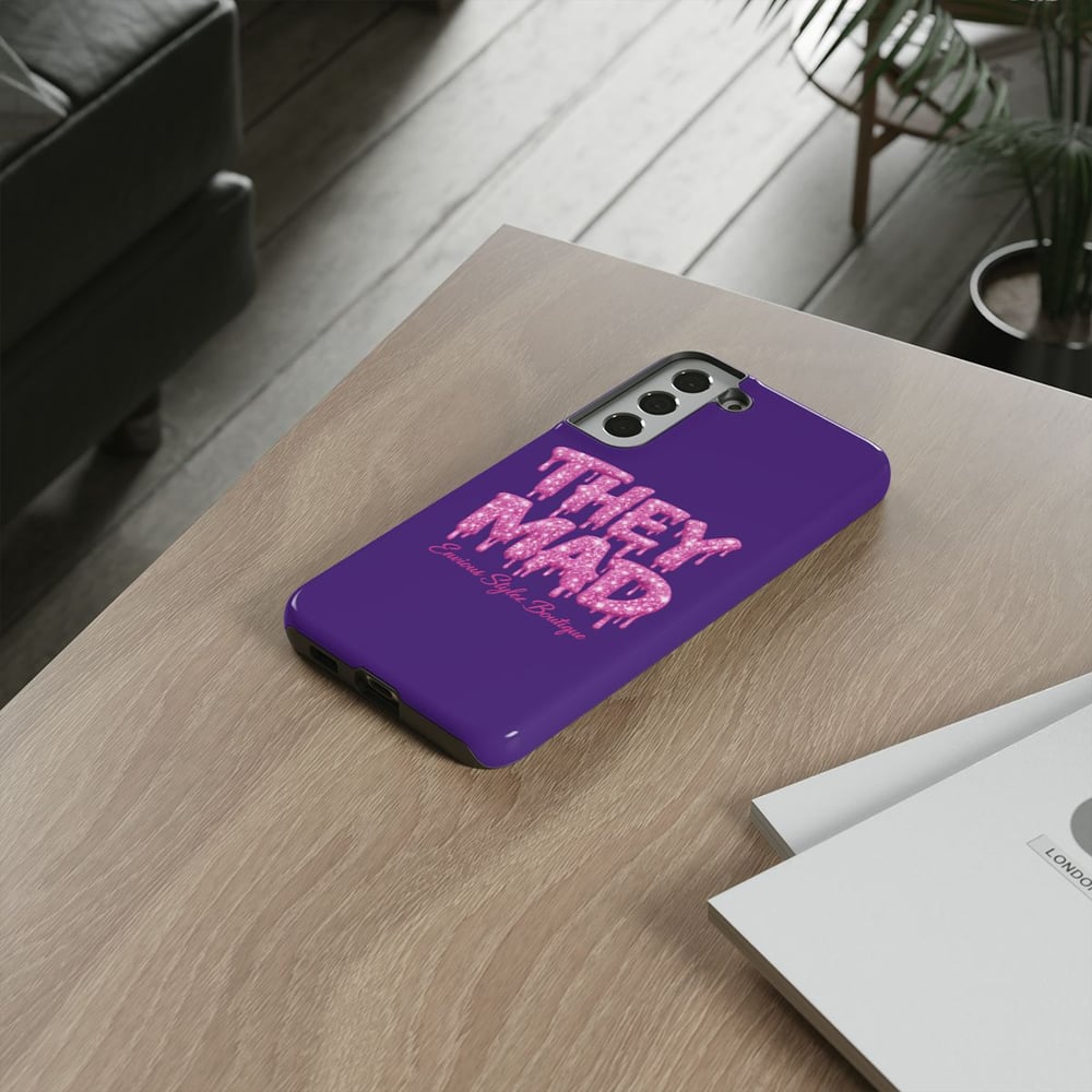 Image of They Mad Phone Case — Bold Drip Pink Typography on Purple
