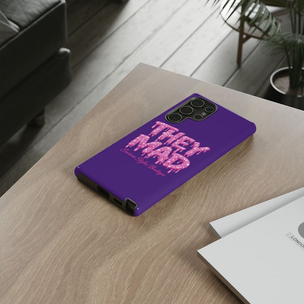 Image of They Mad Phone Case — Bold Drip Pink Typography on Purple