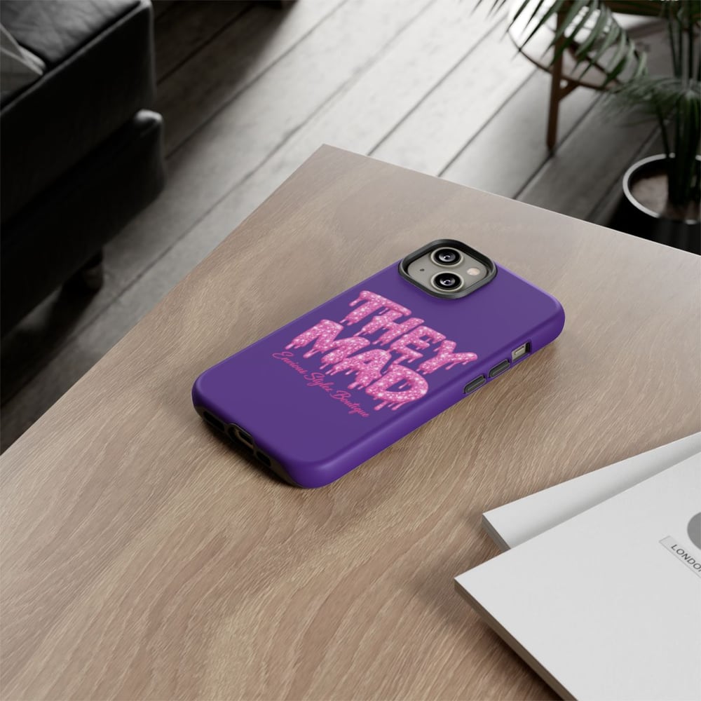 Image of They Mad Phone Case — Bold Drip Pink Typography on Purple