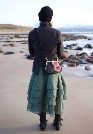 Image of Winter rose, velvet clutch/shoulder bag - roomier size