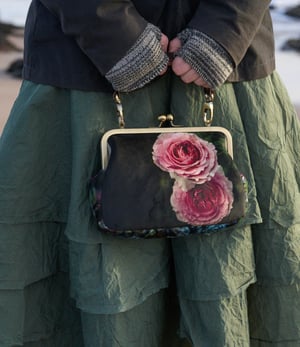 Image of Winter rose, velvet clutch/shoulder bag - roomier size