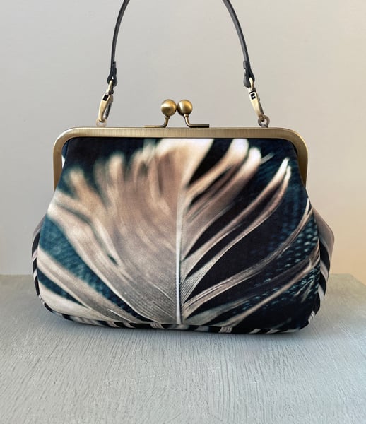 Image of Feather, velvet clutch/shoulder bag - roomier size