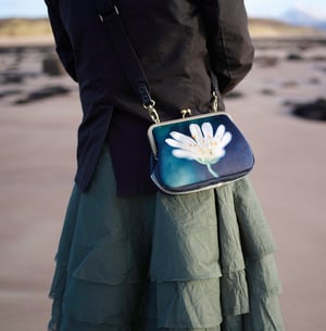 Image of Wild stitchwort flower, velvet clutch/shoulder bag - roomier size