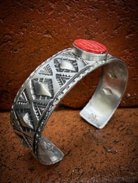 Image 5 of WL&A Handmade Ingot Old Style Nine Peaks Repoussé Coral Cuff - Size 7" to 7.5" Wrist