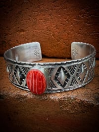Image 2 of WL&A Handmade Ingot Old Style Nine Peaks Repoussé Coral Cuff - Size 7" to 7.5" Wrist