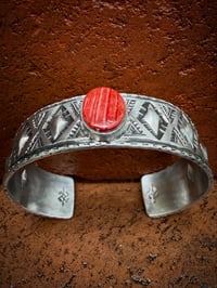 Image 6 of WL&A Handmade Ingot Old Style Nine Peaks Repoussé Coral Cuff - Size 7" to 7.5" Wrist