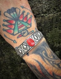 Image 7 of WL&A Handmade Ingot Old Style Nine Peaks Repoussé Coral Cuff - Size 7" to 7.5" Wrist