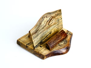 Image of Live Edge Ash Wood Tablet Stand, Handmade Wooden iPhone Holder, Rustic Dock Stand