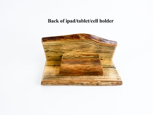 Image of Live Edge Ash Wood Tablet Stand, Handmade Wooden iPhone Holder, Rustic Dock Stand