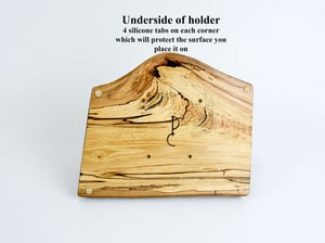 Image of Live Edge Ash Wood Tablet Stand, Handmade Wooden iPhone Holder, Rustic Dock Stand