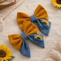 Image 1 of PERSONALIZED EMBROIDERED SUNFLOWER DENIM BOW