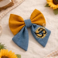 Image 1 of PERSONALIZED MONOGRAM SUNFLOWER DENIM BOW