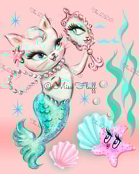 Image 1 of Merkitten With Pearls Full Size Diamond Painting by Miss Fluff