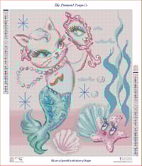 Image 3 of Merkitten With Pearls Full Size Diamond Painting by Miss Fluff
