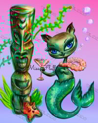 Image 1 of Merkitten with Tiki Full Size Diamond Painting by Miss Fluff
