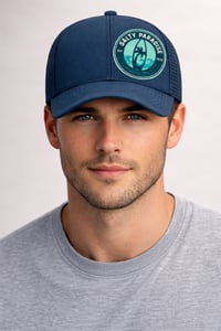 Image 1 of SALTY PARADISE SURFBOARD AND PALM LOGO QUICKDRY BASEBALL CAP