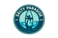 Image 5 of SALTY PARADISE SURFBOARD AND PALM LOGO QUICKDRY BASEBALL CAP