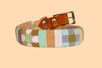 Image 1 of Quilted Dog Collar Sleeve with Leather Collar / Sunrise Sawtooth