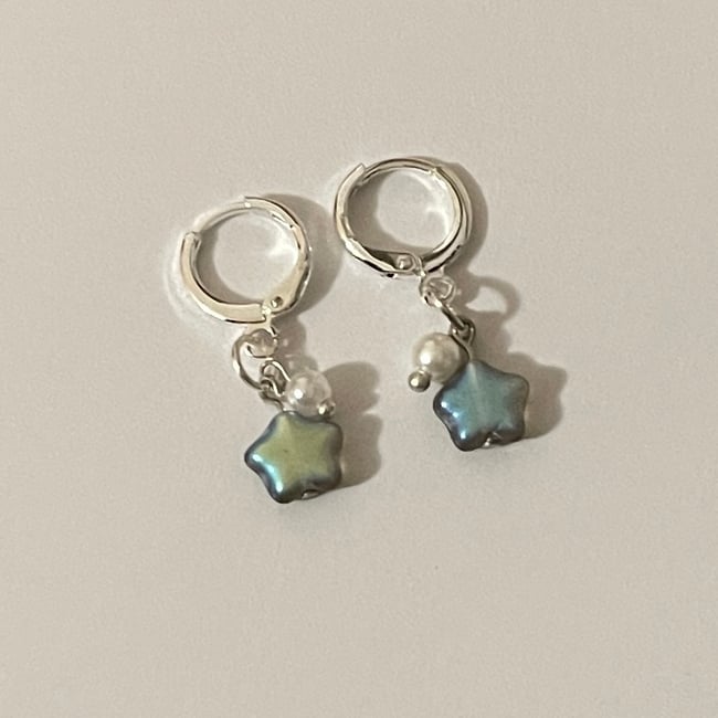 'shooting stars' silver huggie hoop earrings