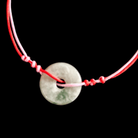 Image 2 of Moss In Snow Jade Bi Disc Red String Energy Bracelet (Harmony Of Opposites)