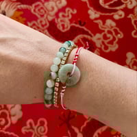 Image 4 of Moss In Snow Jade Bi Disc Red String Energy Bracelet (Harmony Of Opposites)