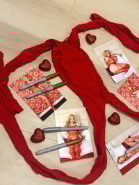 Image 3 of Worn red body stocking and signed 4x6s