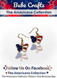 Image 1 of Butterfly USA Flag Earrings - 925 Sterling Silver Hooks, Americana Jewelry