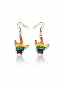 Image 1 of Pride ASL I Love You Earrings - Rainbow Enamel Sign Language Jewelry